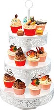 White Cupcake Stand - Tiered Dessert Table Display Set 3 Tier Metal