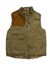 DUCK CAMP Reversible Down Vest Full Zip Brown Camo size XL
