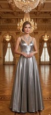 NWT Silver Formal Dress with Sparkle Formal Prom Ball Gown US Size 8