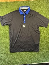 FootJoy Polo Shirt Mens Large Black Blue Collar Golf Performance Short Sleeve