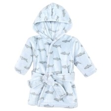 Hudson Baby Infant Plush Animal Face Bathrobe, Blue Shark, 0-9 Months