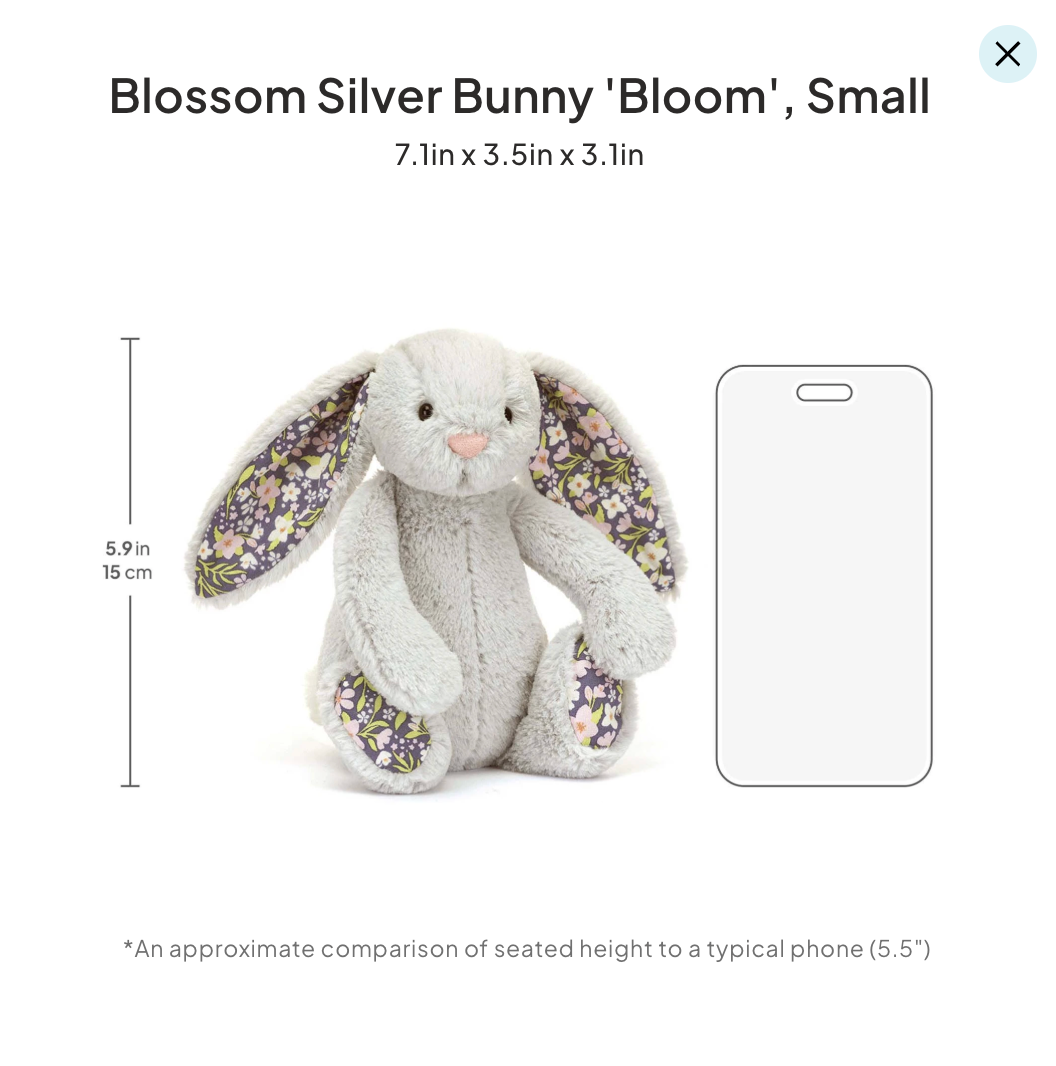 Jellycat SMALL (7.1in, 18cm) Blossom Silver 'Bloom' Bunny BNWT