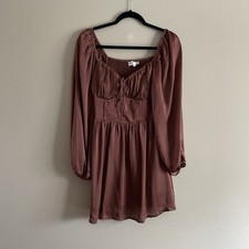 All In Favor Women S Deep Mauve Satin Long Sleeve Corset Mini Dress NWT