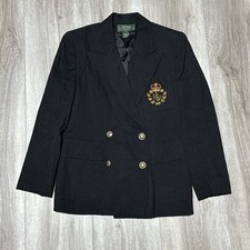 Ralph Lauren Black Crest Wool Insignia Embroidered Emblem Blazer Jacket Peak 10P