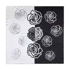 Sciarpa 100% seta di gelso in nero bianco stampa rosa 110x110/43” arrotolata a mano grande 