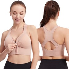 Shockproof gathering plus size yoga fitness bra with front zipper sports bra