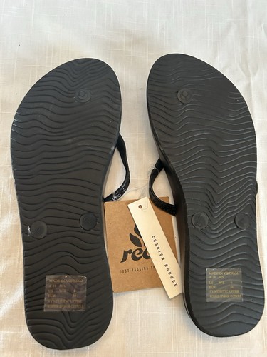 Reef Cushion Bounce Black Sparkle Flip Flops NWT Size 6 - Picture 5 of 5