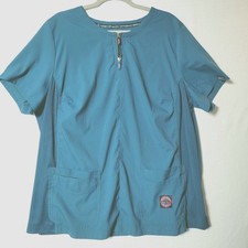 Koi Lite Scrub Top Womens Slim Fit Sz 3X Teal Dobby 317 Double Zipper Lot of 2