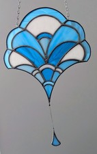 Handmade Blue Stained Glass Window Panel / Suncatcher with Hanging Drop