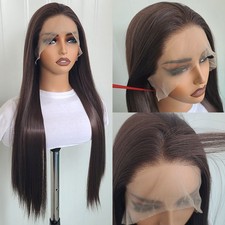 Lace Front Wigs Long Straight Heat Friendly Dark brown Synthetic Hair