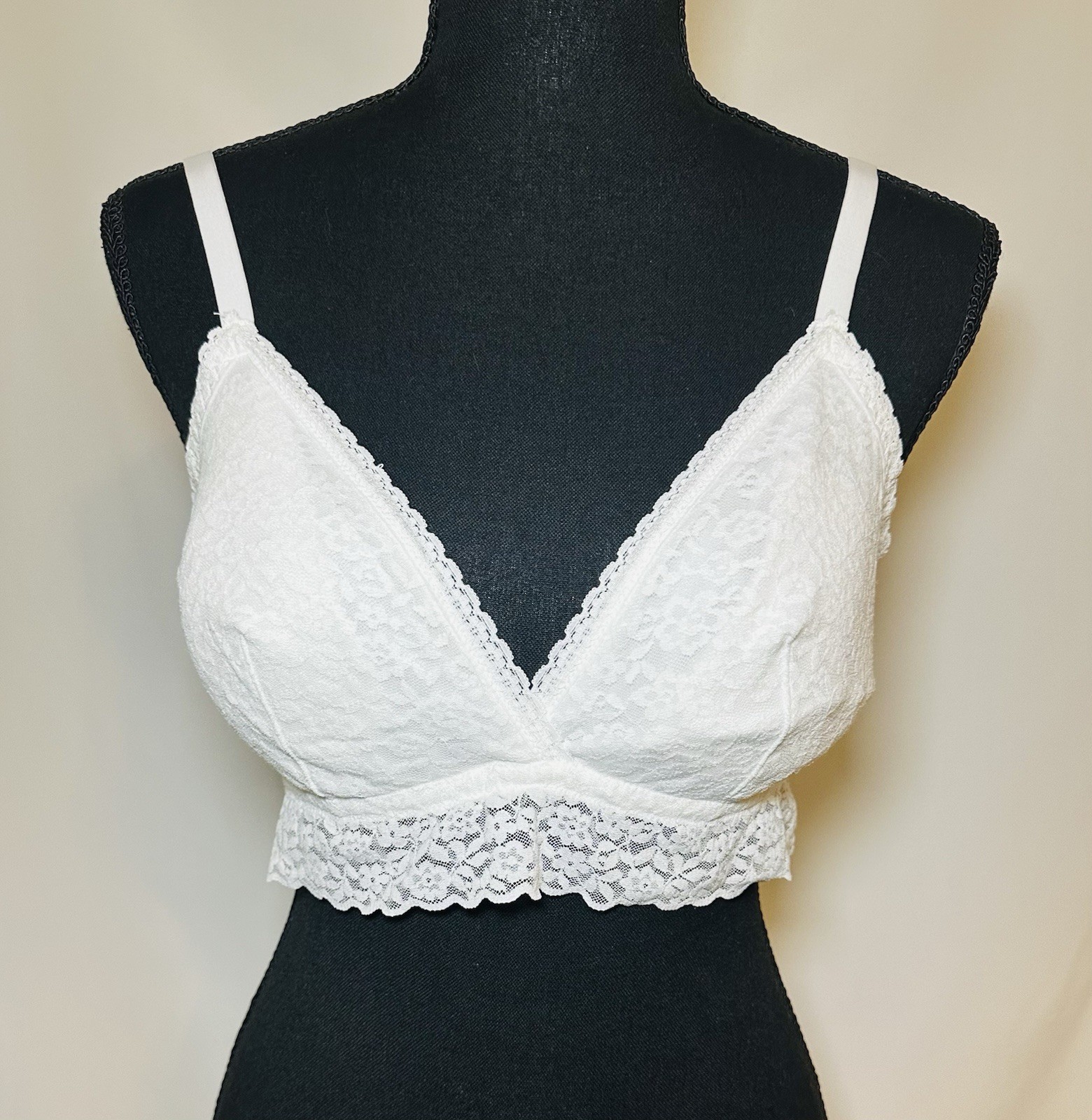 H&M White Lace Bralette Removable Pads Adjustable Straps Women's LARGE