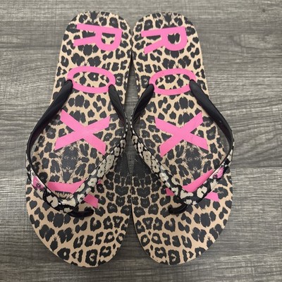 ROXY 'Simba Love V' Leopard Flip Flop Sandals, 6-7 Tan Pink Black