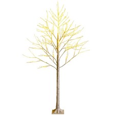 Arbre de Noël Bouleau Blanc Chaud Artificiel 180cm avec 96 LED Lumineux Base Pl