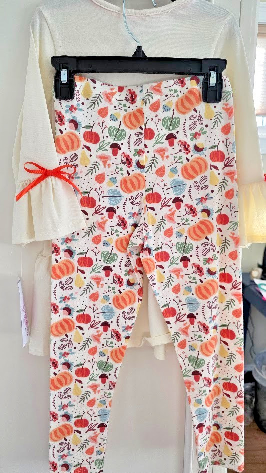 Bonnie Jean Girls 6X Mixed Print Autumn Pumpkin Leggings Set New w Tags image 4