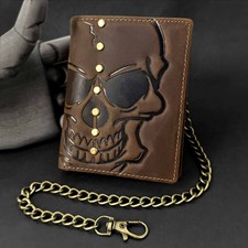 Rivet Real Leather Wallet Skull Wallet for Men Card Holder Wallet With Chain