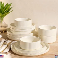TheTerra Ceramic Dinnerware Sets for 4, 12 Pieces Porcelain Lightweight Plates