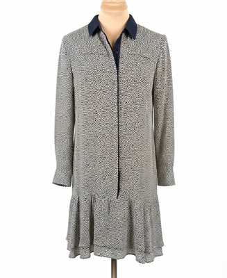 Whistles Womens 100% Silk Shirt Dress Drop Waist Ruffle Hem Pebble Dot Size Sz 6