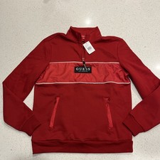 GUESS Los Angeles Quarter Zip Pullover Men's Small Red Logo Colorblock NWT