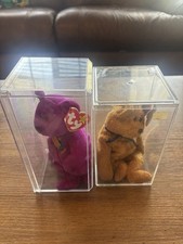 Ty Beanie Babies Millennium Fuzz Bears w/ Tags Display Cases Lot of 2