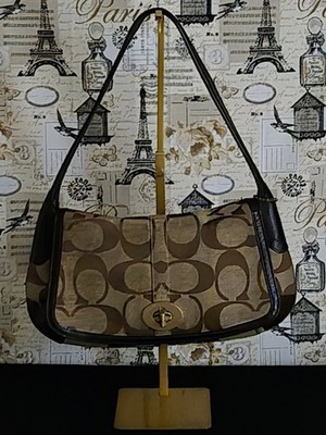 VINTAGE COACH ERGO FLAP SHOULDER PURSE  TAN/BROWN CANVAS AND LEATHER