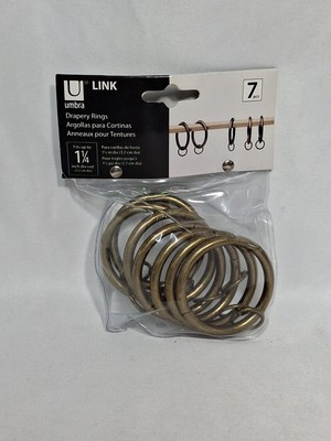 Umbra 7 Rings,  1.25 in PLATED METAL Drapery Rings Aged Brass