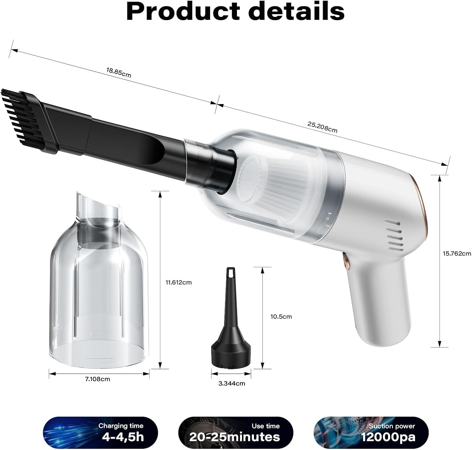 Aspirapolvere Auto 3 in 1 Senza Fili 12000Pa | Aspirabriciole Potente - 2