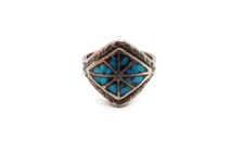 Vintage Native American Navajo Sterling Silver Crushed Turquoise Ring Size 7