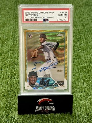 2023 Topps Chrome Update Eury Perez Gold Wave Auto Refractor /50 Rookie PSA 10