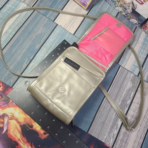 Travelon Anti-Theft  Essentials Mini Crossbody GOLD Travel Bag Pink Interior 7x5