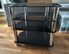 Black Glass Hi-Fi  TV  AV Stand — 4 Shelves — Corner Unit with Cable Management