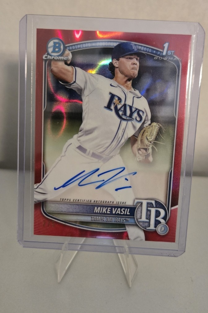 2025 Bowman Chrome Prospect 1st Bowman Mike Vasil Red Refractor Auto /5