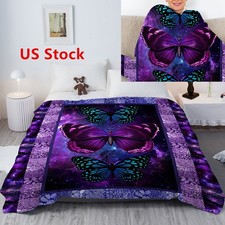 Super Soft Blanket Purple Butterfly Printed Flannel Throw Blanket For Sofa Bed