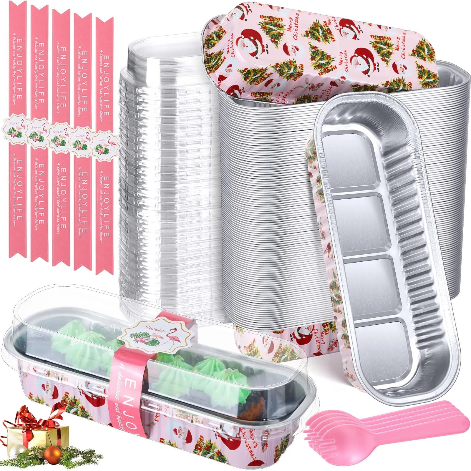 80 Pcs Mini Loaf Pans with Lids Spoons Sealing Stickers, Mini Cake Pans, Alum...