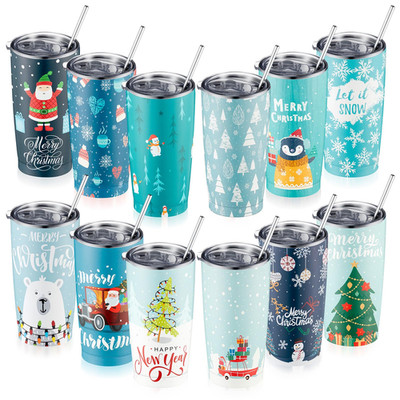 Sliner 12 Pack Christmas Stainless Steel Tumblers 20Oz Christmas Insulated