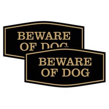 Fancy Beware of Dog Sign Durable Material Home Security Black Gold Medium 2 Pack