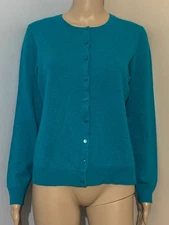 CHARTER CLUB Womens Sz PL Teal CASHMERE Cardigan SWEATER