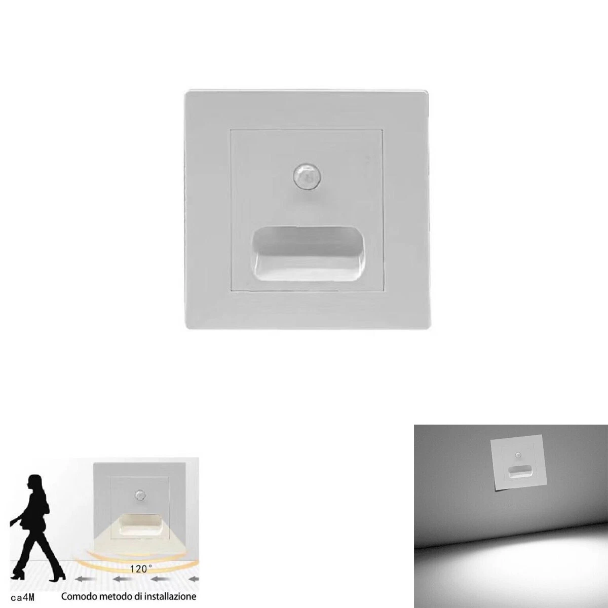 Luz Nocturna Marcador LED Cuadrado Blanco Sensor de Movimiento Luz Fría 6000K