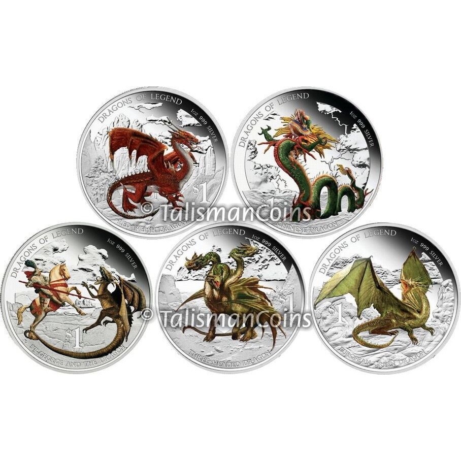 Tuvalu 2012 2013 Dragons Legend $1 Oz Silver Prf Set