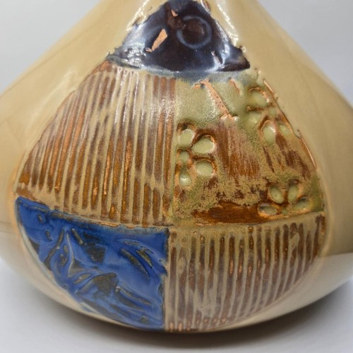 Einzigartige Raku bemalte Rattan Tropfglasur hellbraune Keramik Vintage 13" Höhe x 12" Breite EUC - Bild 7 von 7