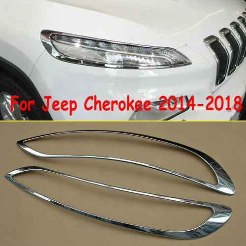 2Pcs ABS Chrome Daytime Running Light Decor Cover Trim For Jeep Cherokee 2014-18 - Picture 3 of 9