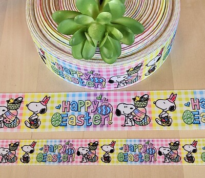 7/8 & 1.5'' (1 YD) Snoopy Happy Easter Grosgrain Ribbon Beagle Woodstock Eggs 