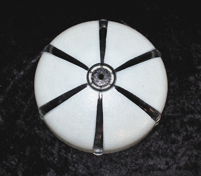 VTG Striped Clear Opaque White Glass Ceiling Light Shade Textured Thick 11'' MCM