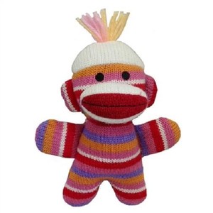 pink sock monkey dog toy