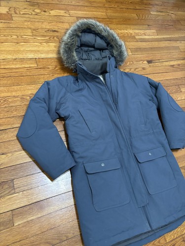 Cappotto parka piumino uomo Duluth Trading taglia media blu pelliccia orlo cappuccio nylon pesante - Foto 2 di 11
