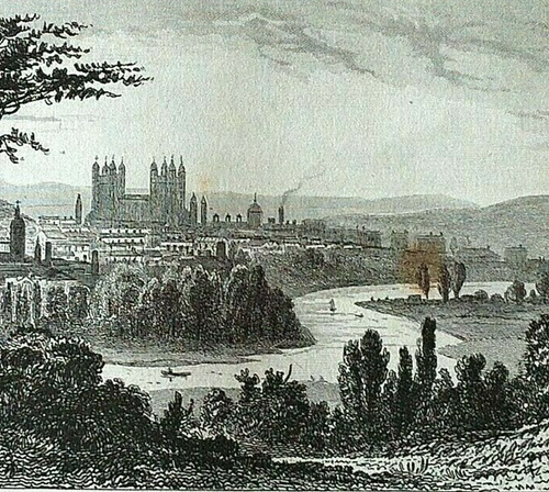 Exeter from Exwick Hill Dugdales England 1840 Engraved Original Print