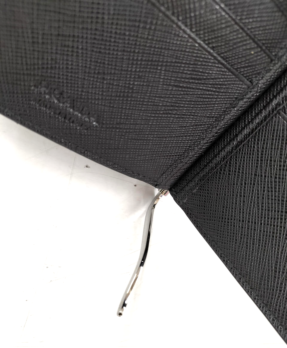 PRADA Saffiano Money Clip Bifold Wallet Card Case Black