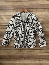 Chico s Women s Jacket Black White Retro Full-Zip Long Sleeve Size: 1 8 Medium