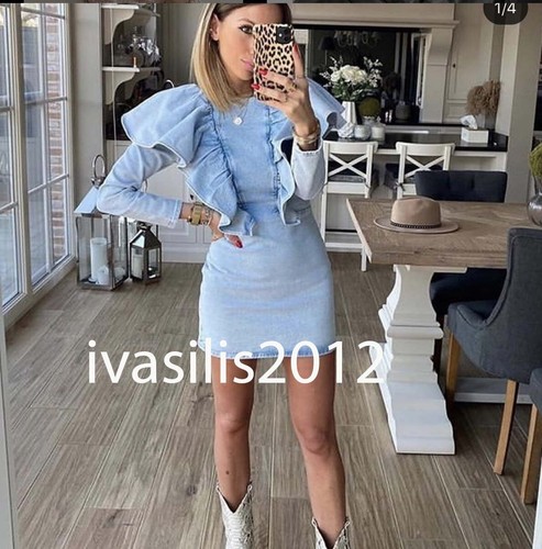 FRILLED DENIM DRESS RUFFLE LIGHT 