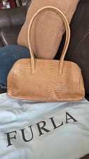 Furla Vintage Brown/Yellow Lizard Skin Handbag With Dust bag