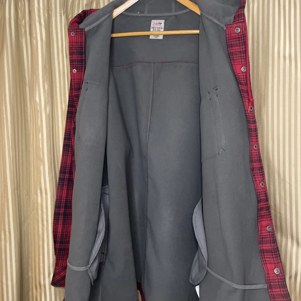Dickies Men's Hooded Snap Up Jacket Red Black 3XL 54-56 Plaid Buffalo Polyester - Image 4 of 4